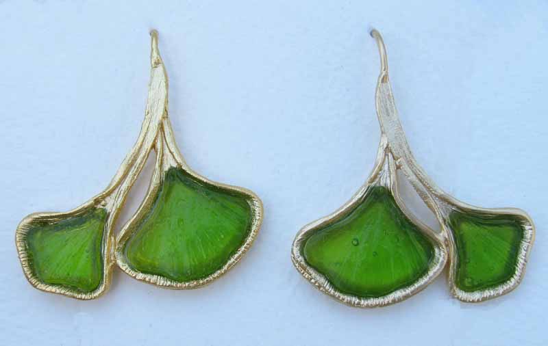 Four Leaf Ginkgo Earring in Cast Glass